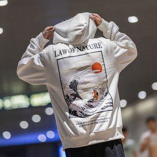 Embroidered Printed Hooded Pullover