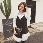 Mock Two Piece Striped Panel Long Shirt