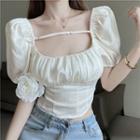 Short-sleeve Plain Top Off-white - One Size