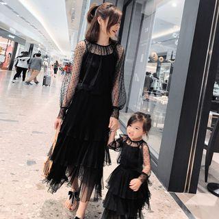 Family Matching Set: Camisole + Dotted Mesh Long-sleeve Top