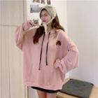 Oversized Bear-print Hoodie Pink - One Size