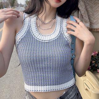 Contrast Trim Knit Crop Tank Top Gray - One Size