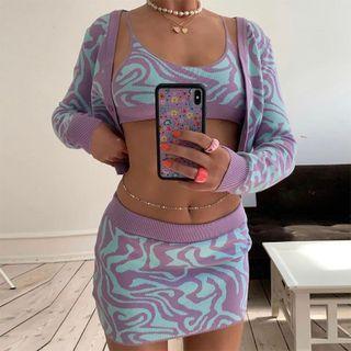 Set : Tie-dye Print Camisole Top/ Cardigan/ Skirt