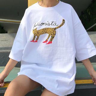 Panther Print Elbow Sleeve T-shirt