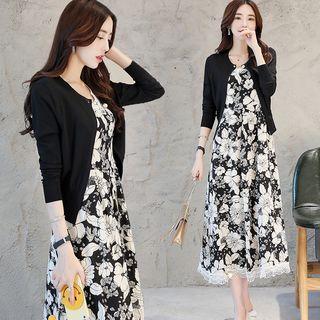 Set: Cropped Cardigan + Floral Dress