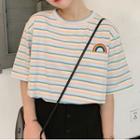 Short-sleeve Striped Rainbow Embroidered T-shirt