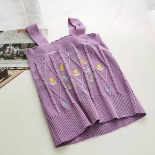 Flower Embroidered Knit Camisole Top Purple - One Size