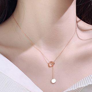 925 Sterling Silver Disc & Hoop Pendant Y Necklace
