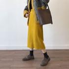 Midi Corduroy A-line Skirt Yellow - One Size