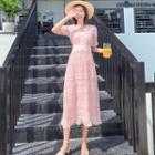 Short-sleeve Textured Midi A-line Dress