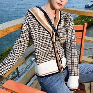 Contrast-trim Print Cardigan