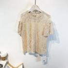 Shoulder-cutout Short-sleeve Lace Top