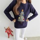 Crew-neck Pom-pom Christmas Tree Sweater