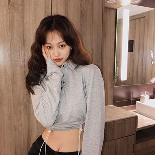 Plain Long-sleeve Cropped Polo-shirt