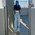Washed Baggy Jeans / Belt / Set