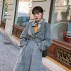 Check Long Blazer Coat With Tie-belt One Size