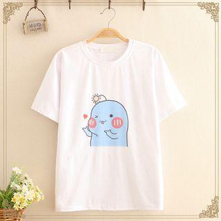 Cartoon Print Short Sleeve Tee White - One Size