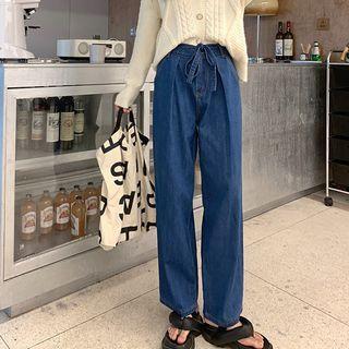 High-waist Strap Wide-leg Jeans