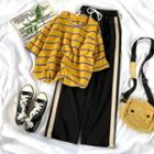 Elbow-sleeve Striped T-shirt / Wide-leg Pants