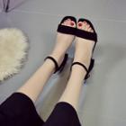 Faux-suede Ankle Strap Block-heel Sandals