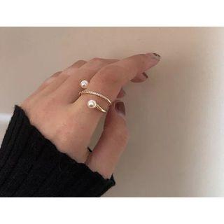 Faux Peal Rhinestone Ring Gold - One Size