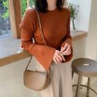 Round-neck Wide-sleeve Ribbed Knit Top