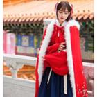Hooded Hanfu Embroidered Cape Cape - Red - One Size