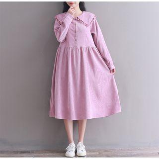 Long-sleeve Tasseled Corduroy A-line Dress