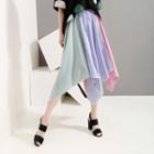 A-line Color Block Midi Skirt As Shown In Figure - One Size