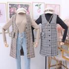 Set: Crew-neck Top + Checker Sleeveless Shirtdress + Mini Crossbody Bag