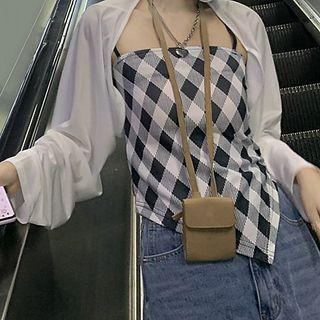 Plaid Camisole Top / Tie-front Cardigan