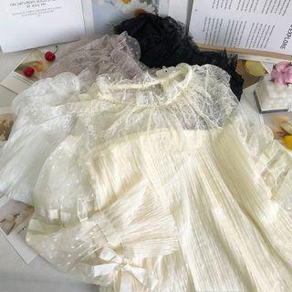 Ruffle-collar Loose-fit Mesh Blouse