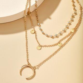Layered Necklace N001 - Silver Rhinestone - Gold - One Size
