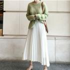 Cable-knit Sweater / Midi A-line Pleated Skirt