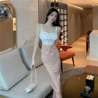 Spaghetti Strap Lace Panel Cutout Sheath Dress