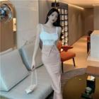 Spaghetti Strap Lace Panel Cutout Sheath Dress