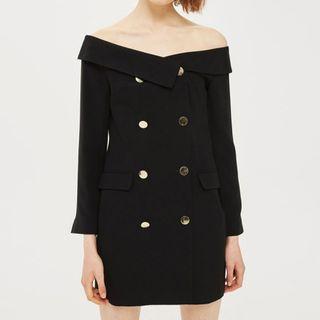 Double Breasted Off Shoulder Long Sleeve Dress