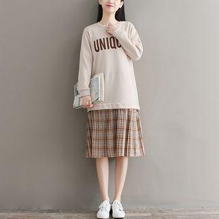 Lettering Mock Two Piece Midi Dress