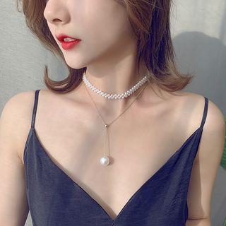 Faux Leather Necklace Gold - One Size