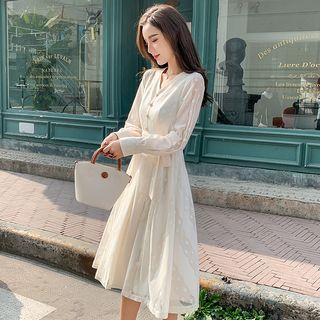 Plain V-neck Lace Dress