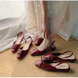 Square-toe Chunky-heel Slingback Mules / Ankle Strap Mules
