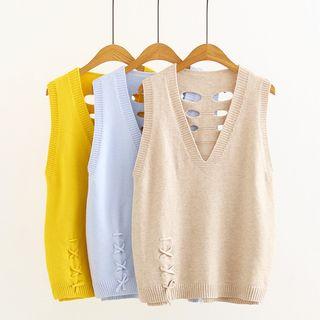 Lace Up Cut-out Knit Tank Top