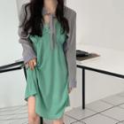 Spaghetti Strap Lace Trim A-line Dress Green - One Size