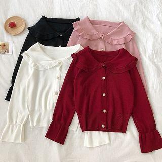 Single-breasted Peter-pan Collar Long-sleeve Cardigan