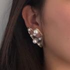 Faux Pearl Heart Earring 1 Pair - K96 - Gold Trim - White - One Size