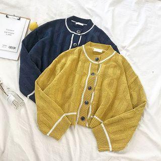 Color-block Striped Crewneck Single-breasted Cardigan