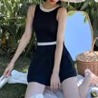 Sleeveless Cutout-back Swimsuit With Skirt