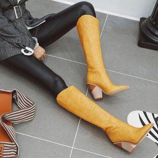 Chunky-heel Croc Grain Tall Boots