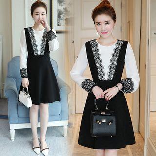 Mock Two Piece Lace Trim Dress