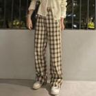 Plaid Straight Leg Pants Coffee - One Size